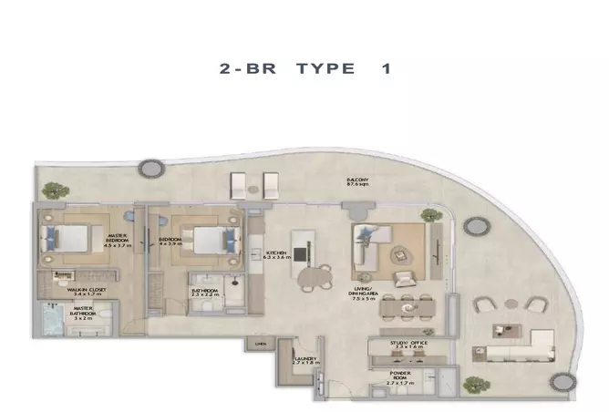 Mamsha Palm — 2BR floor plan