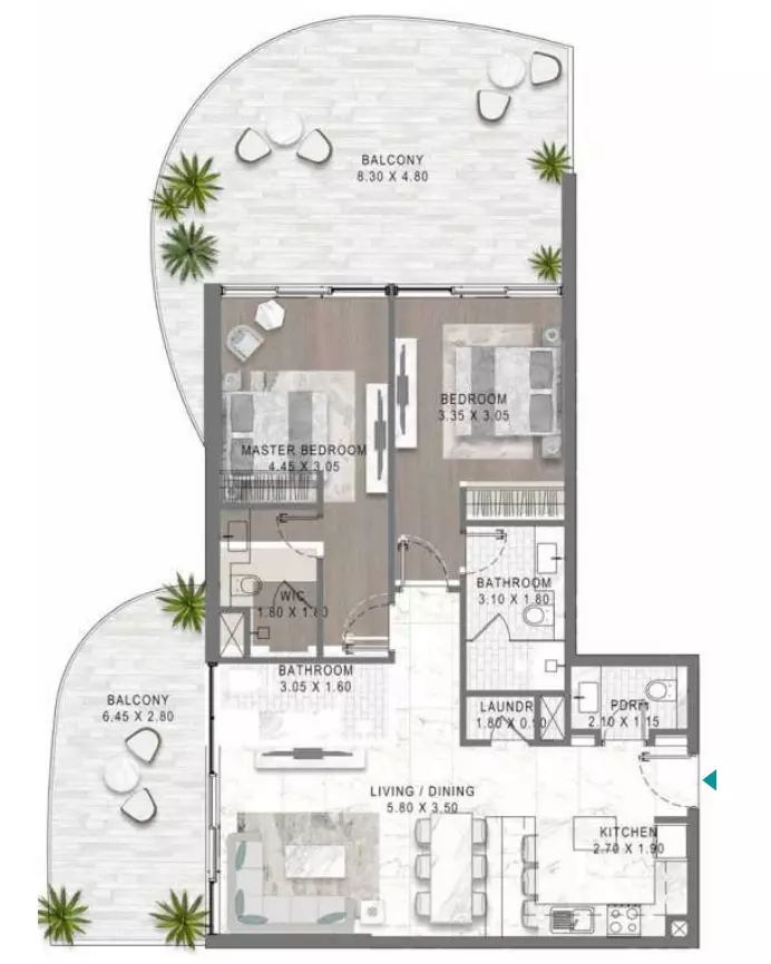 Lagoons Views Phase 2 By Damac Tower 11C, 11D, 12C & 12D Type 2, 2 beds