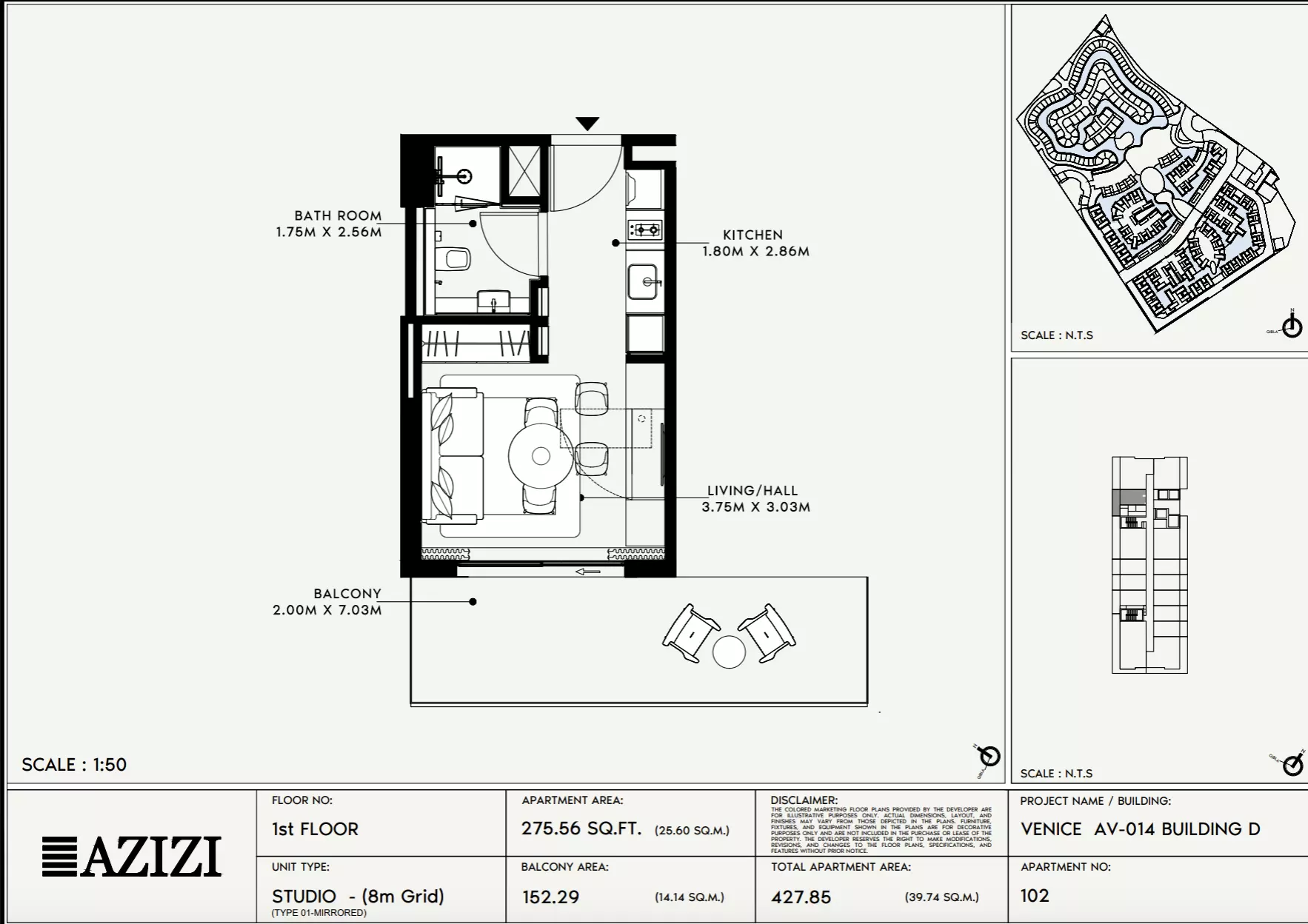 Azizi Venice 14 — Studio floor plan