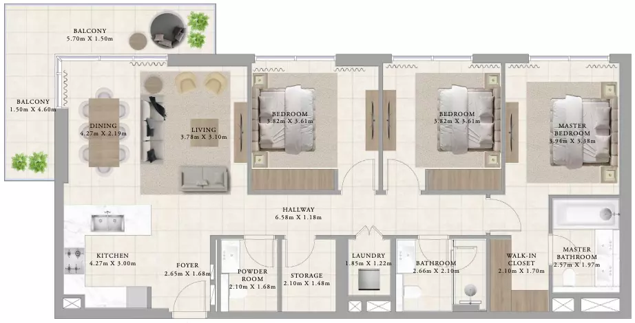 Greenside Residence Type 1B Building B - 15, 3 beds