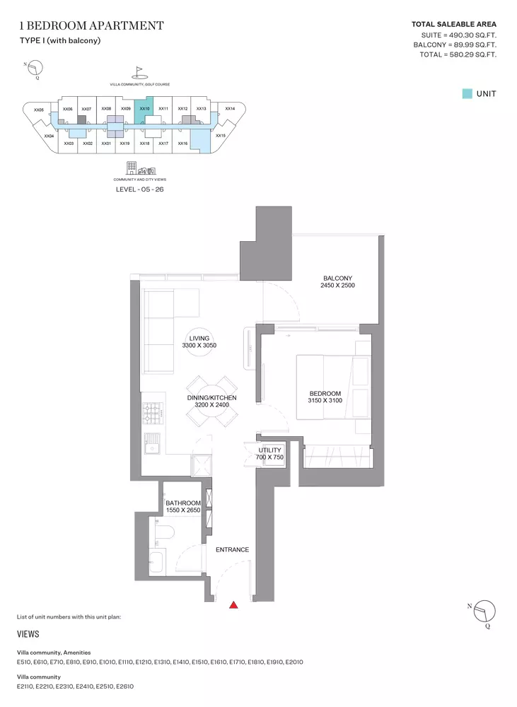 Sobha Orbis — 1BR floor plan