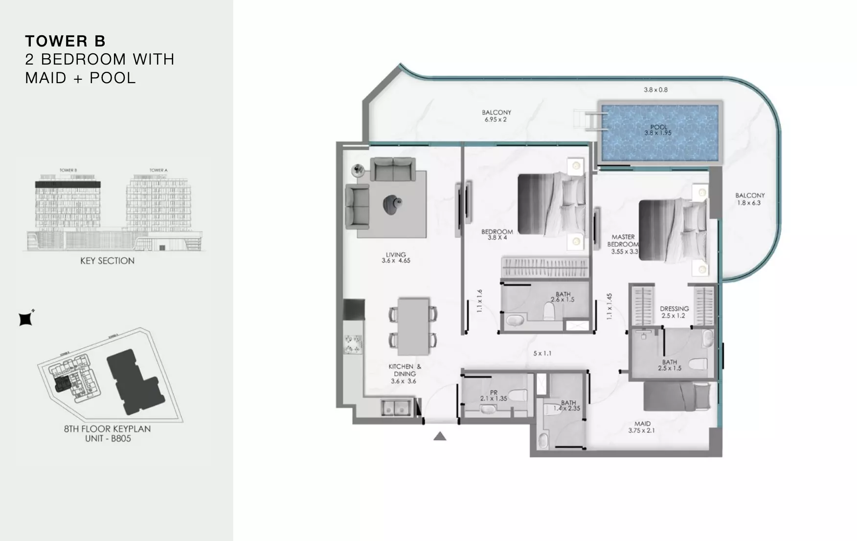Ocean Bay By Samana Developers — 2BR floor plan