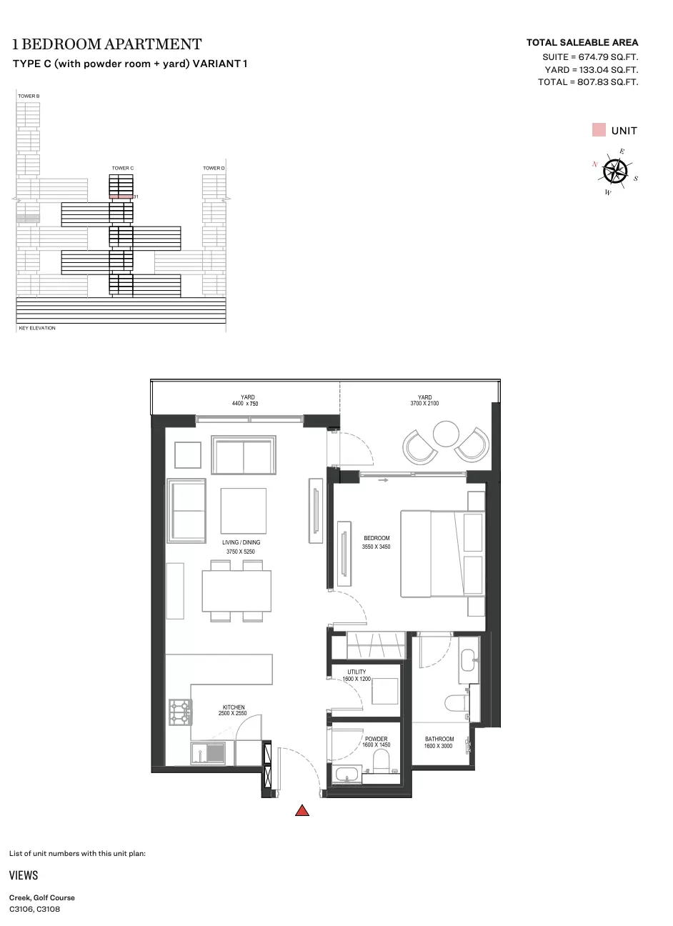 Sobha One Type C | Variant 1 Tower C, 1 bed