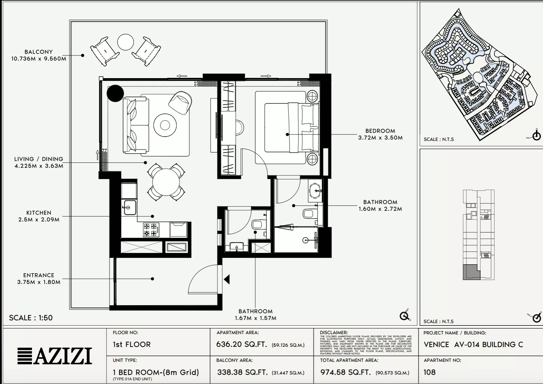 Azizi Venice 14 Type 108-Building C, 1 bed