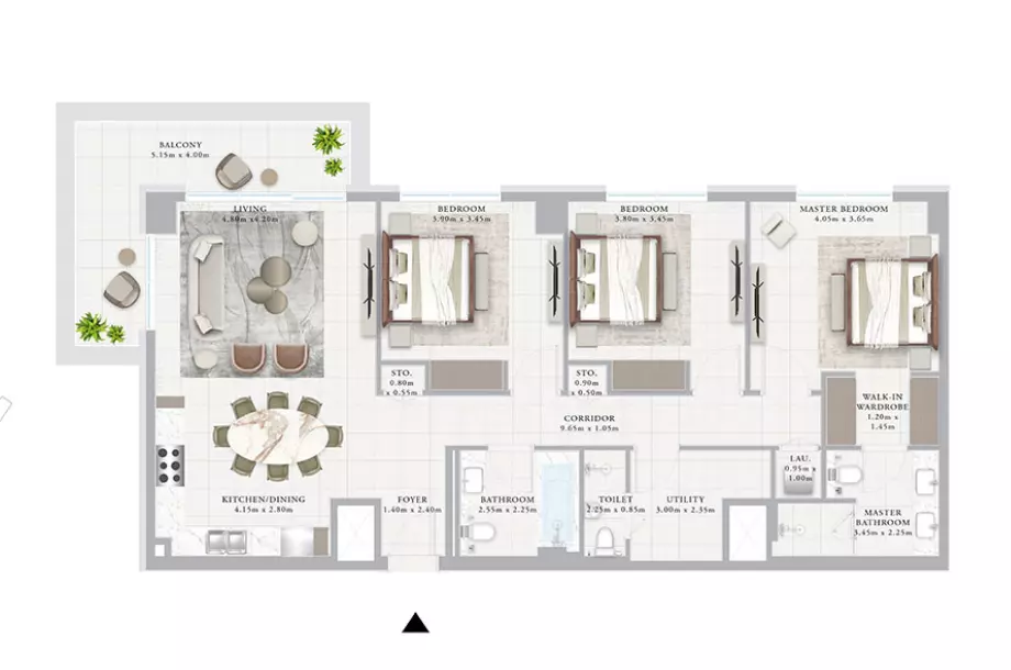 Ocean Point 1 By Emaar B2-Type 1C, 3 beds