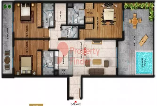 Marquis Galleria — 3BR floor plan
