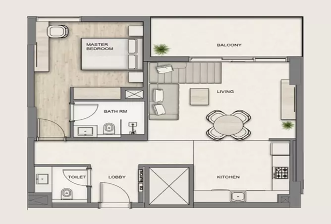 Al Hamra Greens — 1BR floor plan