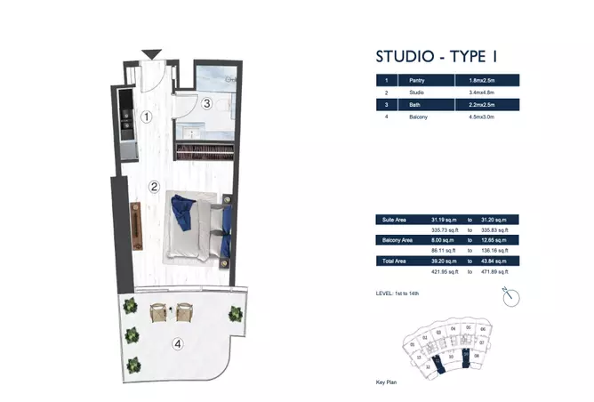 Radisson Blu Hotel & Residences — Studio floor plan