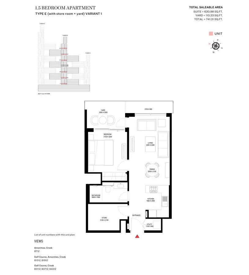 Sobha One Type E Variant 1-Tower B, 1 bed