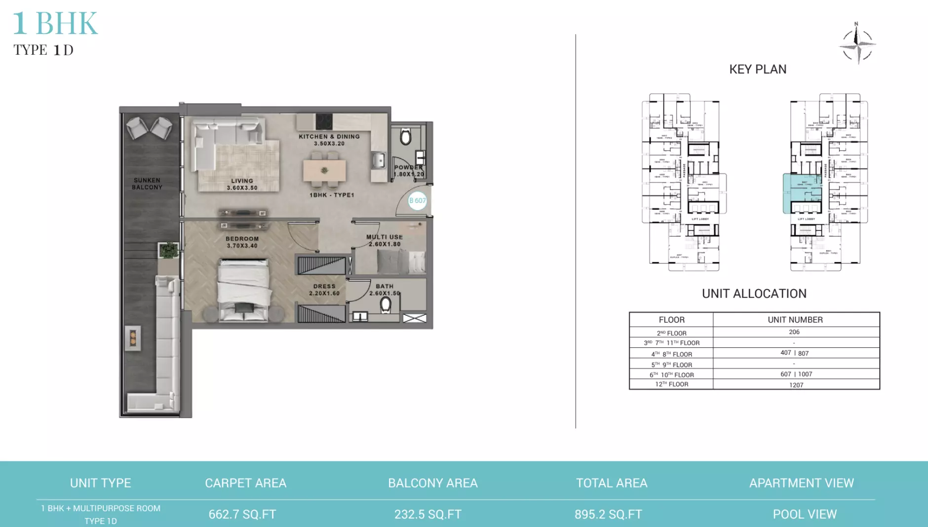 Reef 999 Type 1D - Tower B, 1 bed