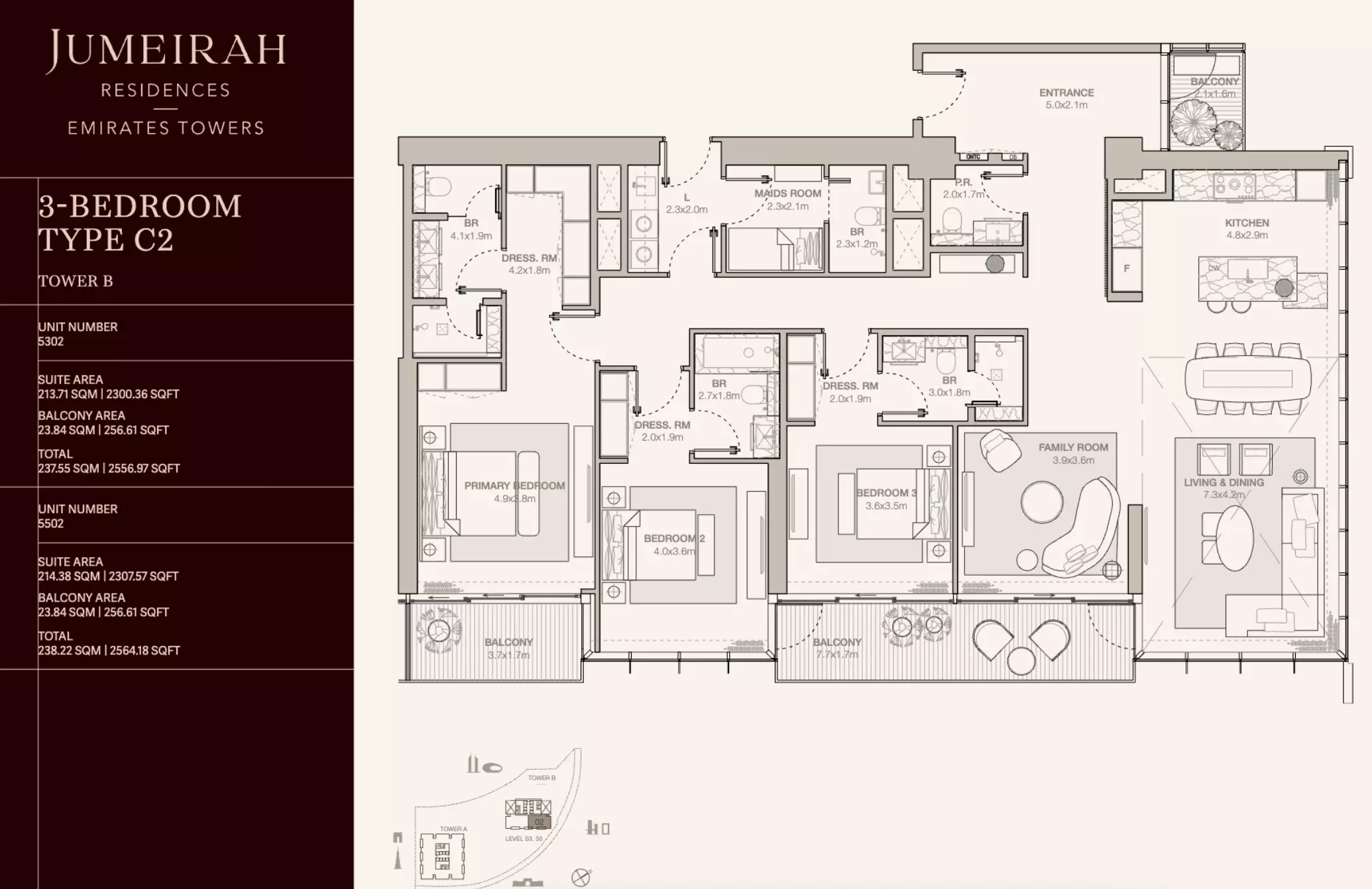 Jumeirah Residences Emirates Towers Type C2-Tower B, 3 beds