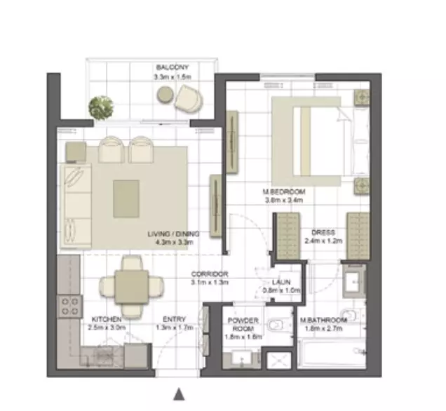 Crystal Residences — 1BR floor plan