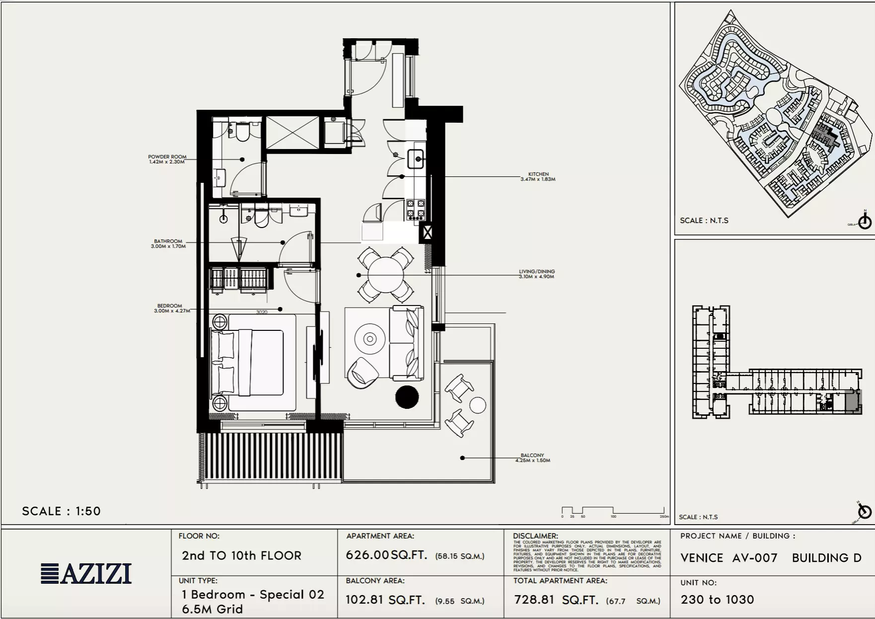 Azizi Venice 7 Type 230-Building D, 1 bed