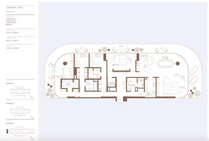 Dubai Harbour Residences (Area 1) — 3BR floor plan