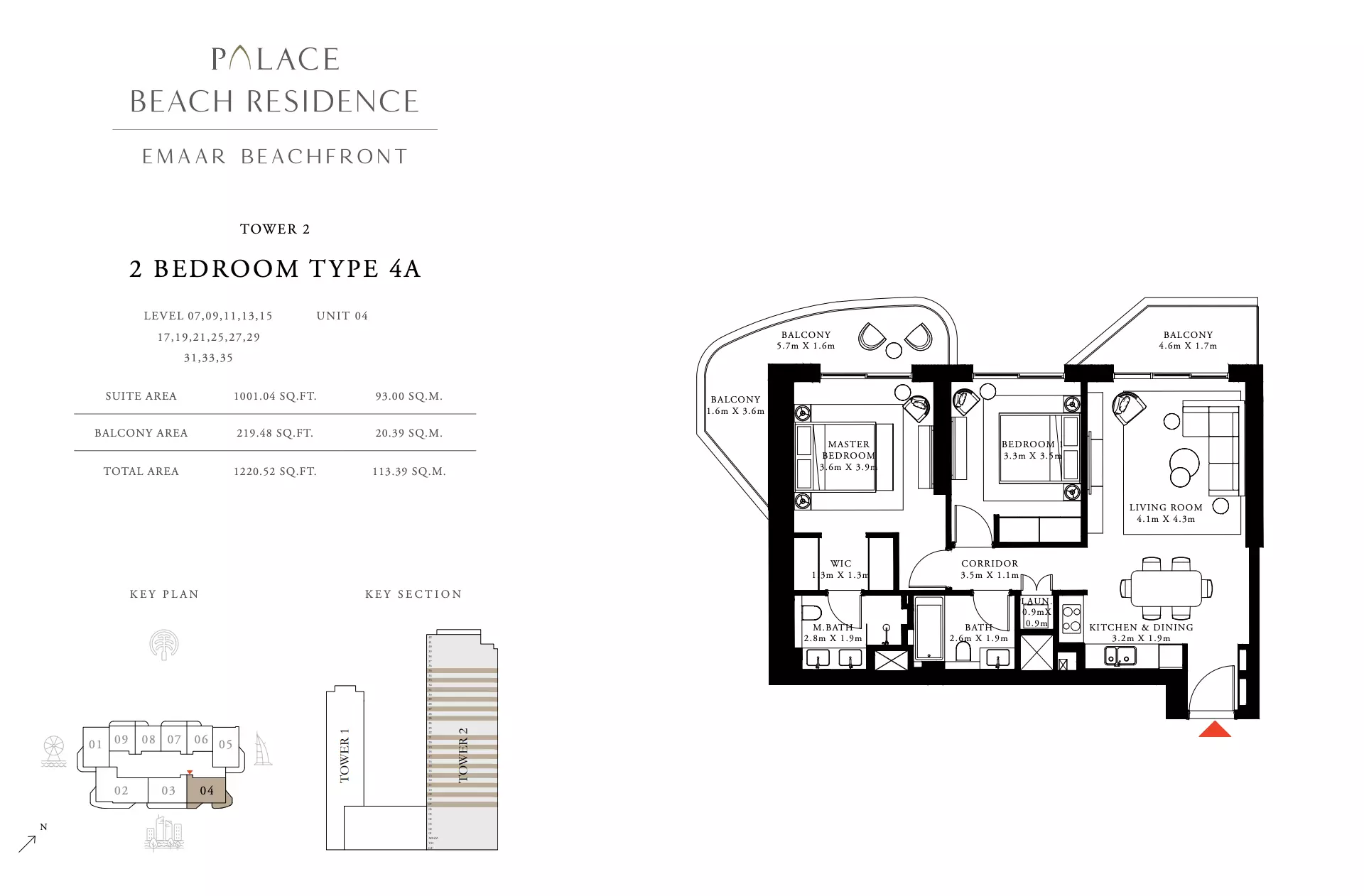 Palace Beach Residence — 2BR floor plan