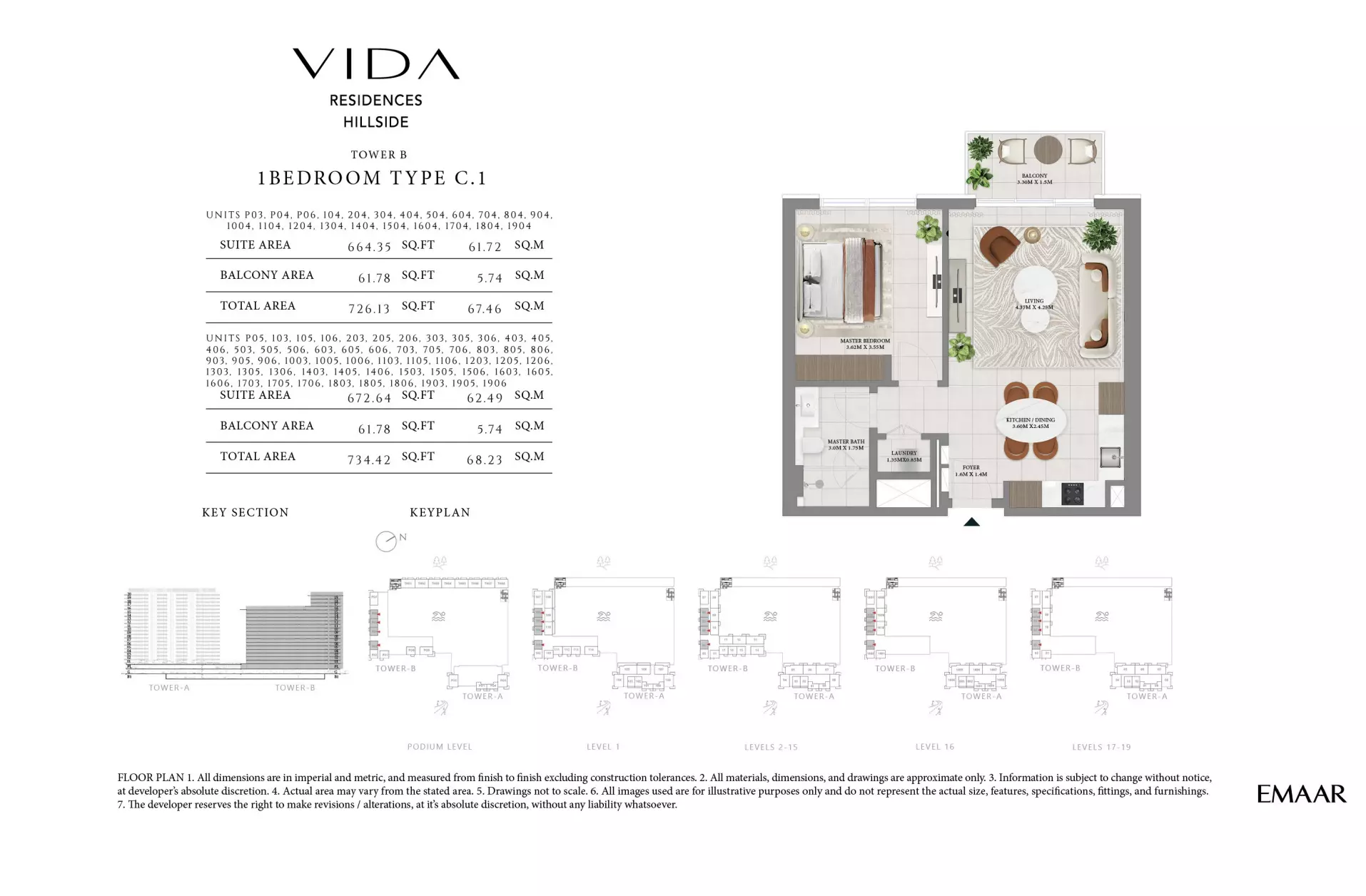 Vida Residences Hillside Type B-5-503-Tower A, 1 bed