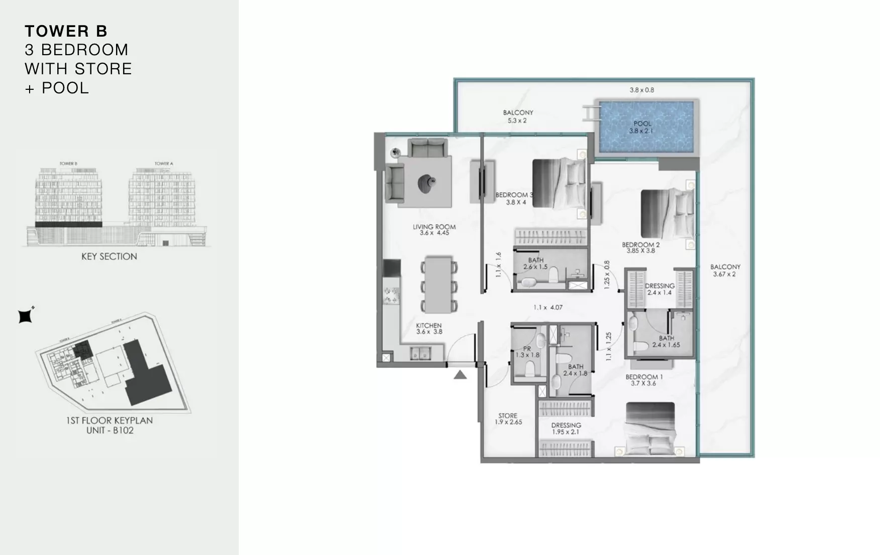 Ocean Bay by Samana Type B102, 3 beds