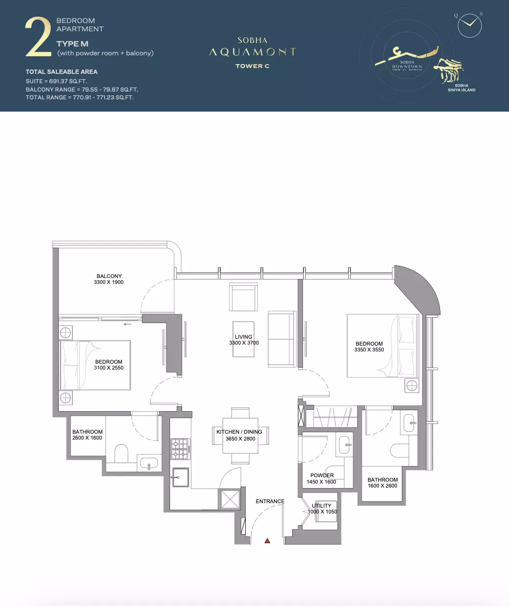 Sobha Aquamont Type M-Tower C, 2 beds