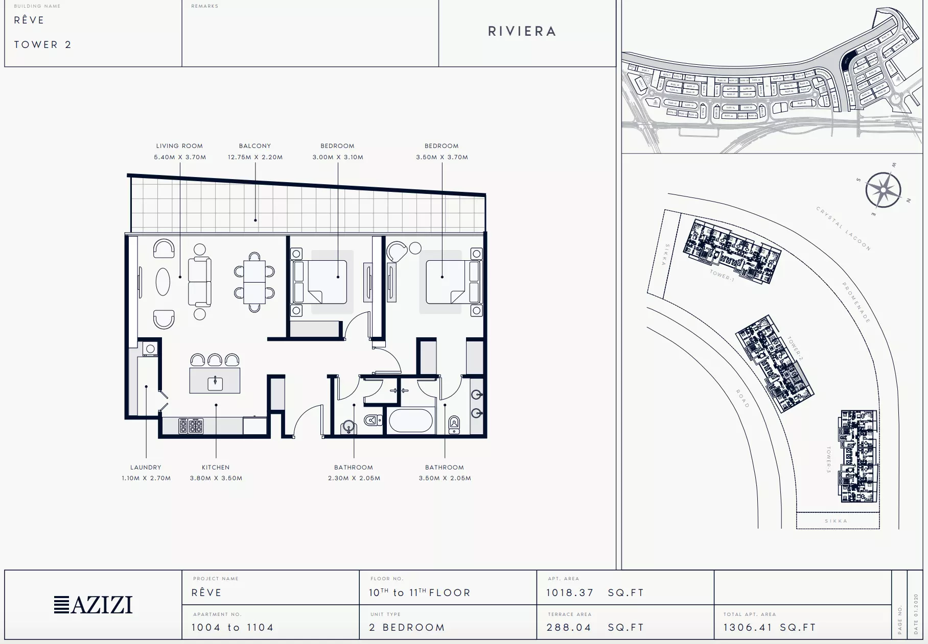 Azizi Riviera Reve Type 1004-Tower 2, 2 beds