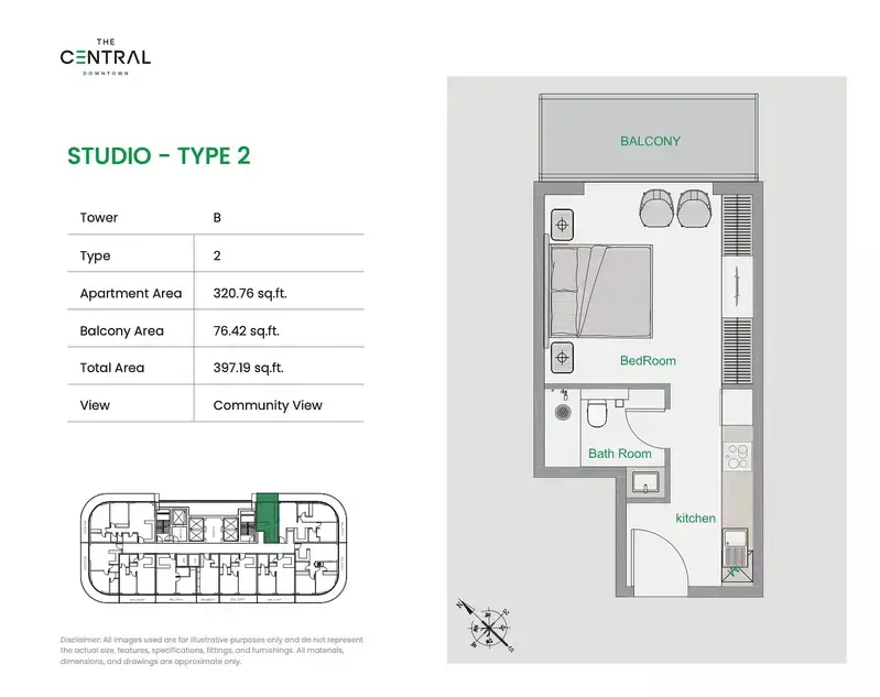 The Central Downtown — Studio floor plan