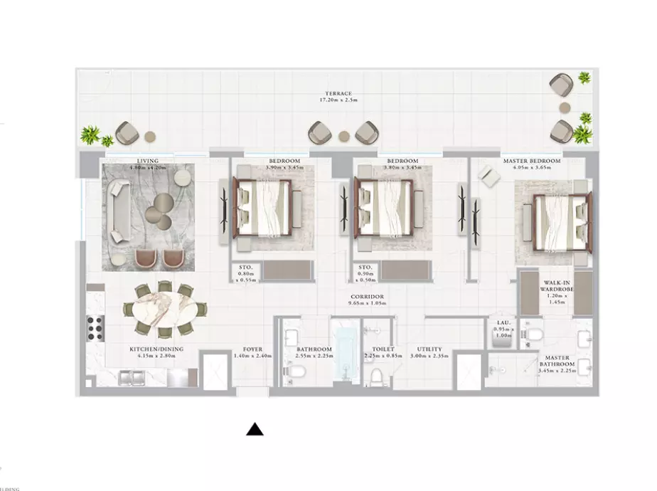 Ocean Point 1 By Emaar B2-Type 1B, 3 beds