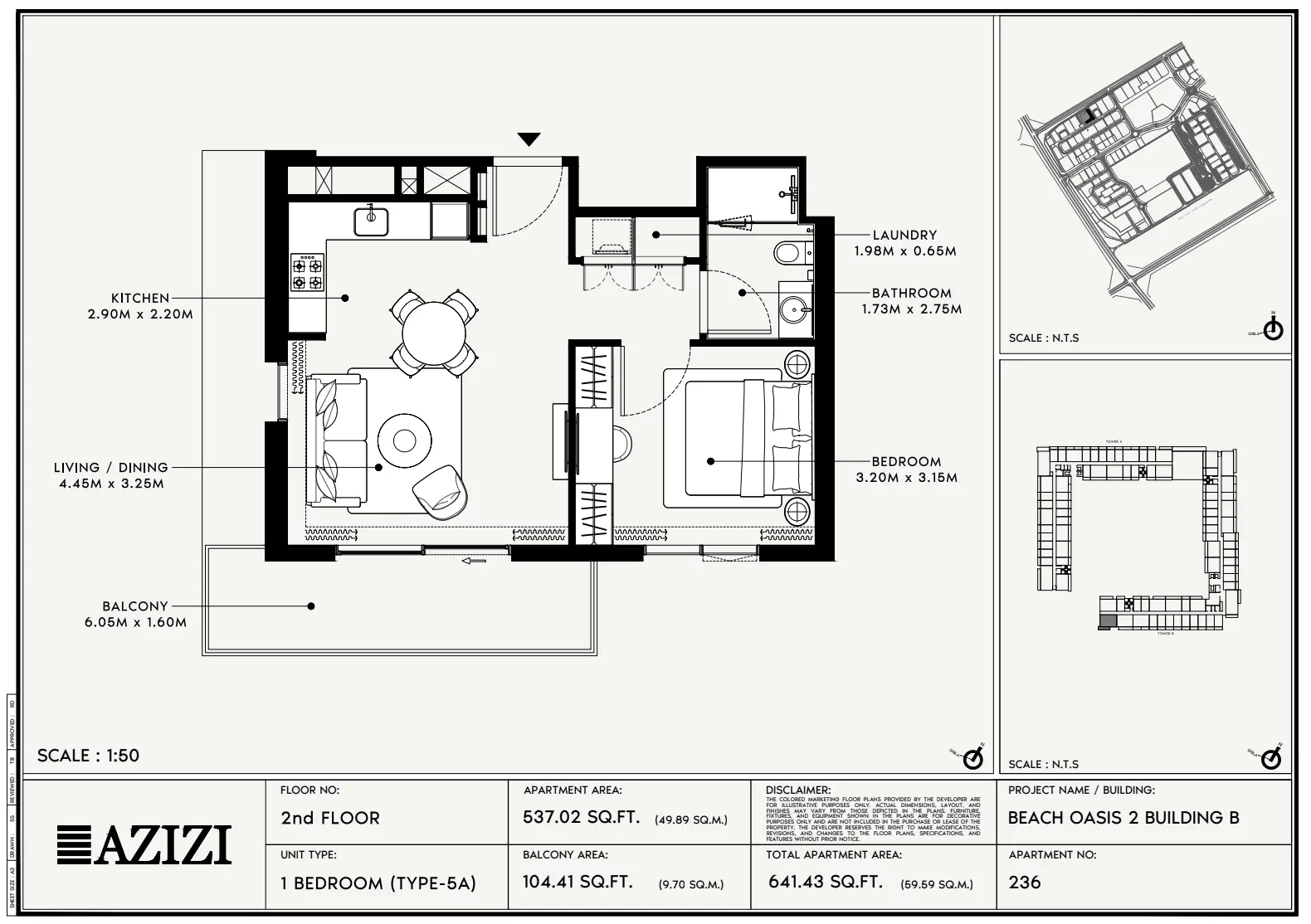 Beach Oasis Phase 2 By Azizi Type 5A - BB, 1 bed