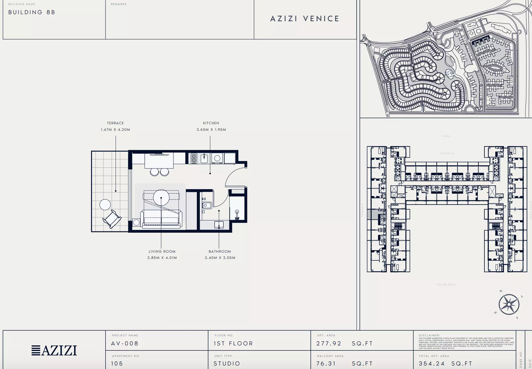 Azizi Venice 8 — Studio floor plan