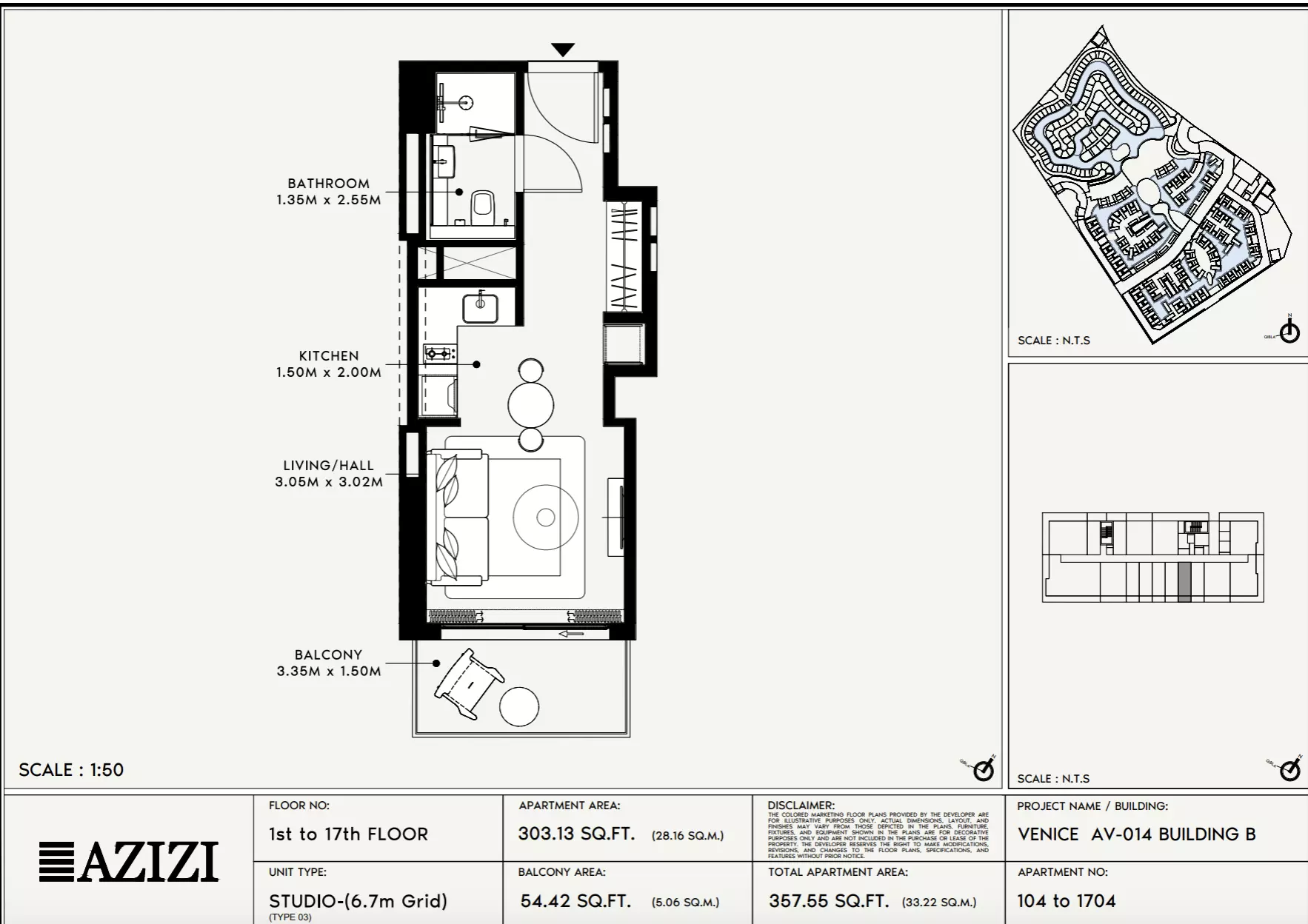 Azizi Venice 14 — Studio floor plan