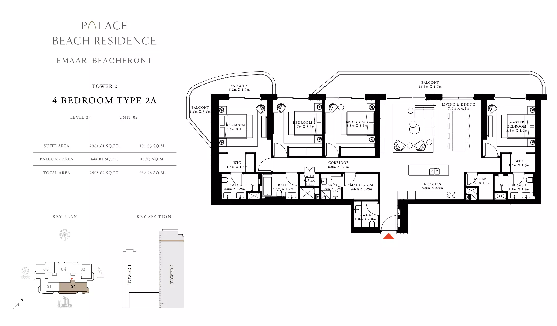 Palace Beach Residence Type 2A, 3 beds