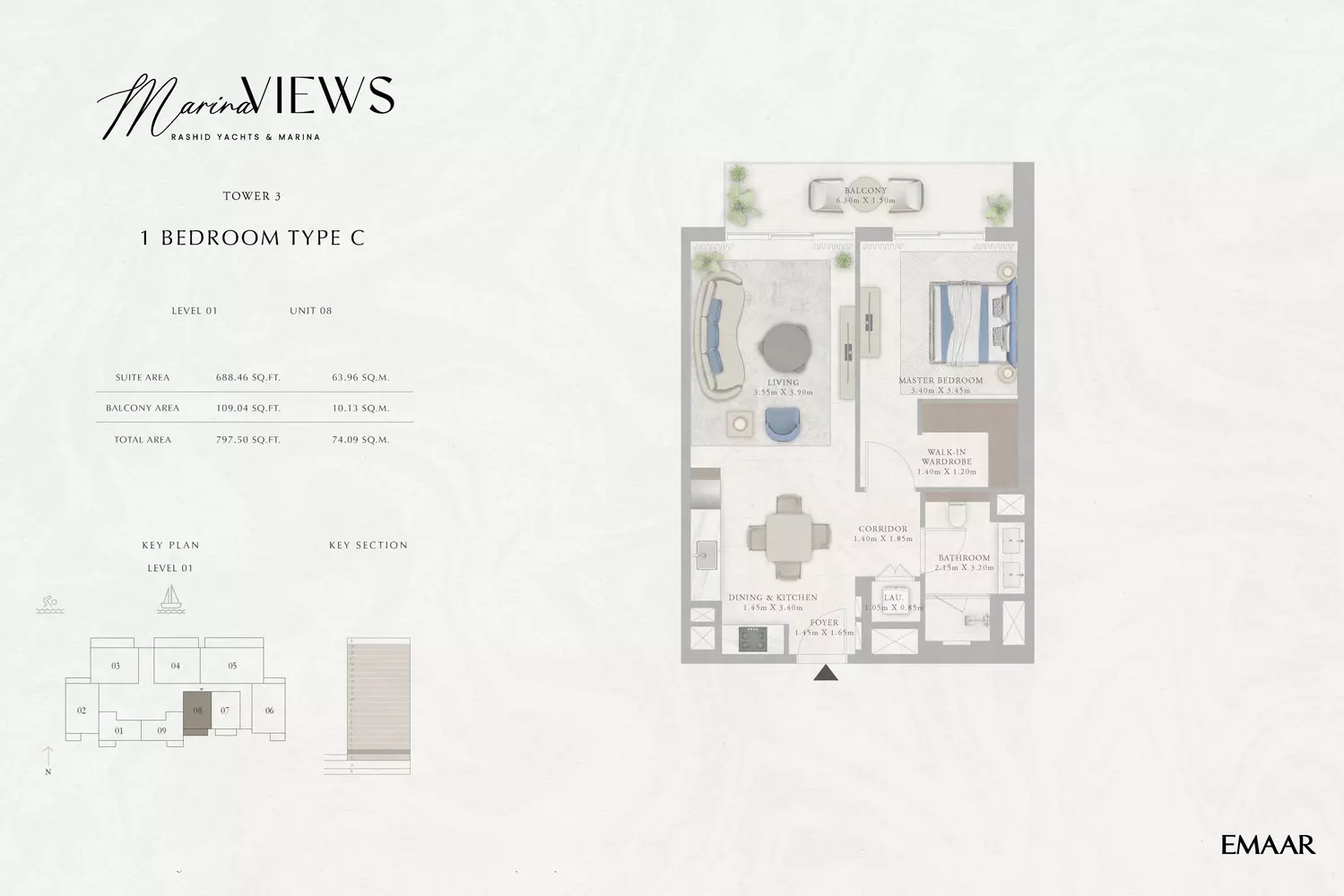 Marina Views Type 15-Tower 3, 1 bed