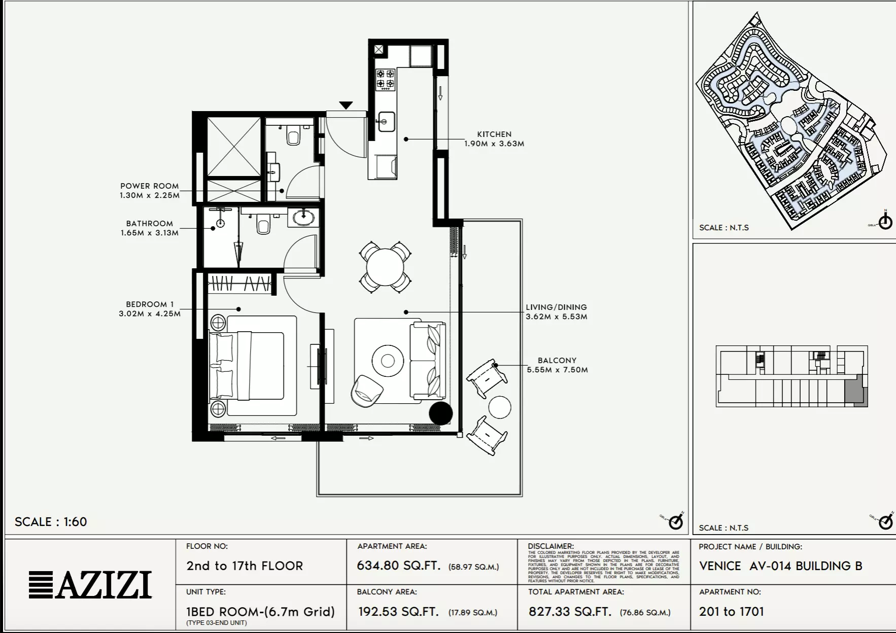 Azizi Venice 14 Type 201-Building B, 1 bed