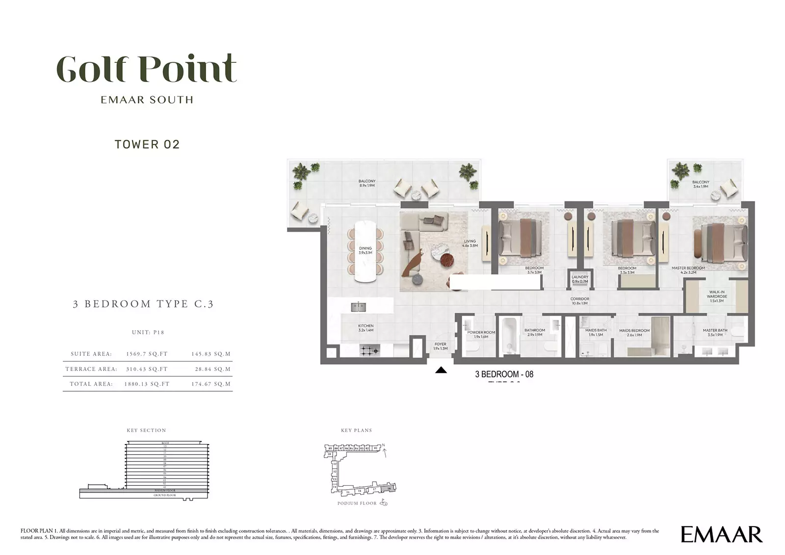 Golf Point Tower 2 - Type 1-P-P18, 3 beds