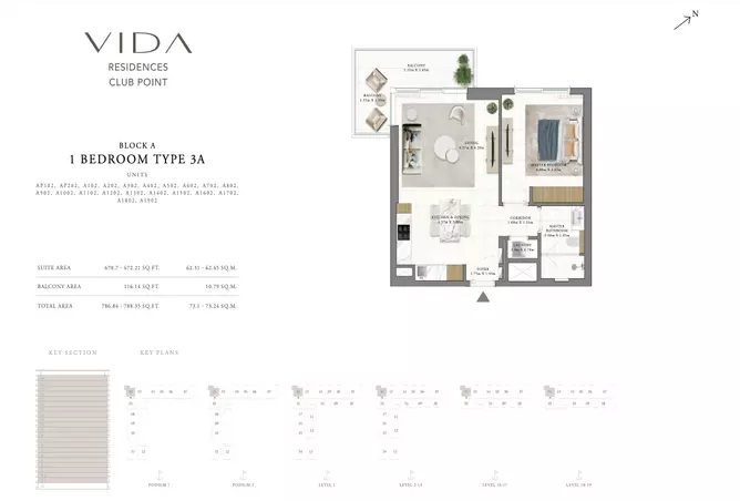 Vida Residences Club Point — 1BR floor plan