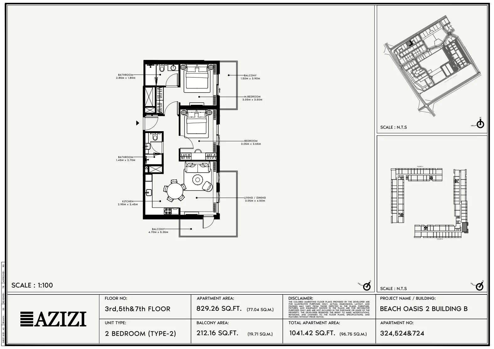 Beach Oasis Phase 2 By Azizi Type 2 - BB, 2 beds