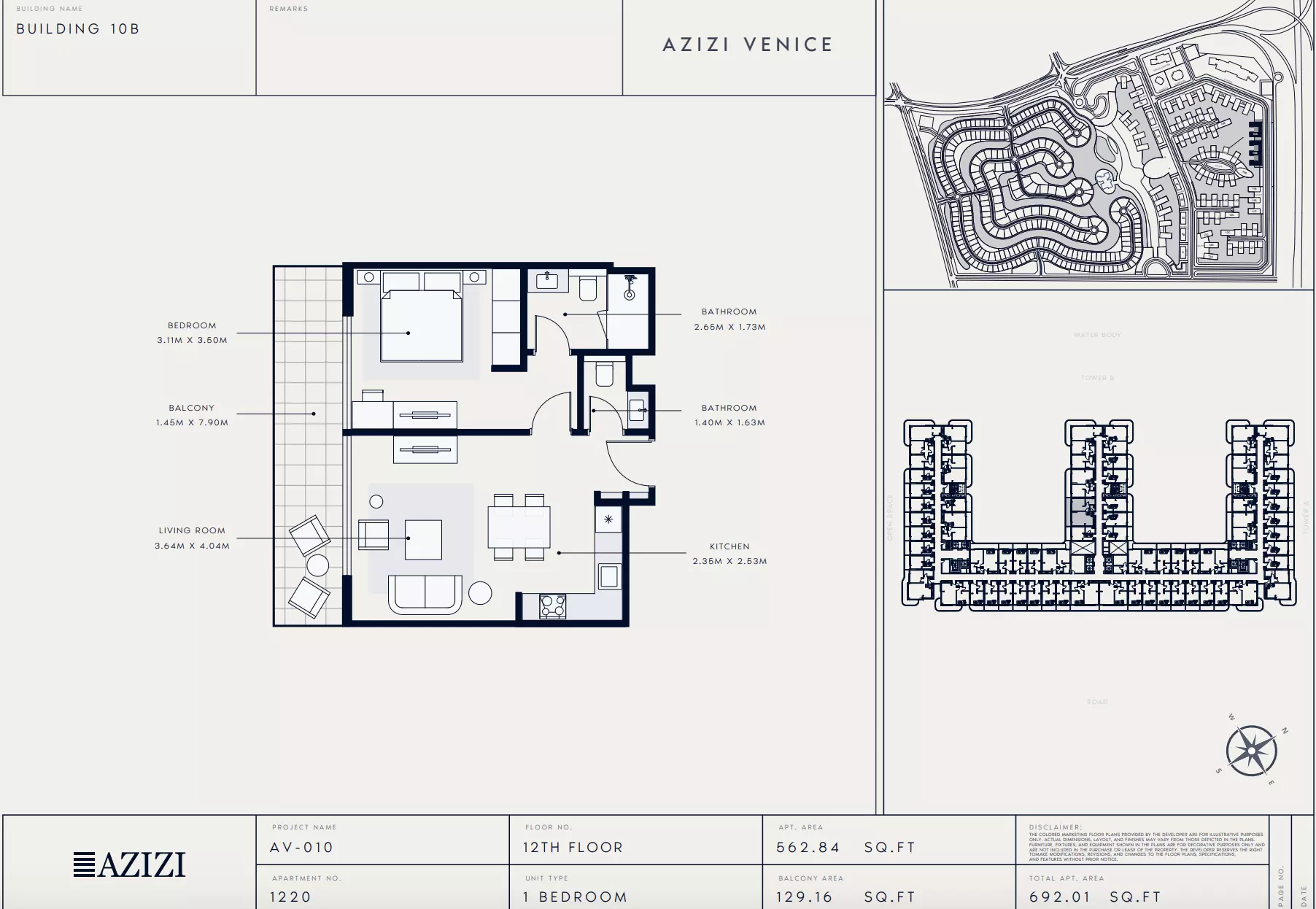 Azizi Venice 10 Type 1220-Building B, 1 bed