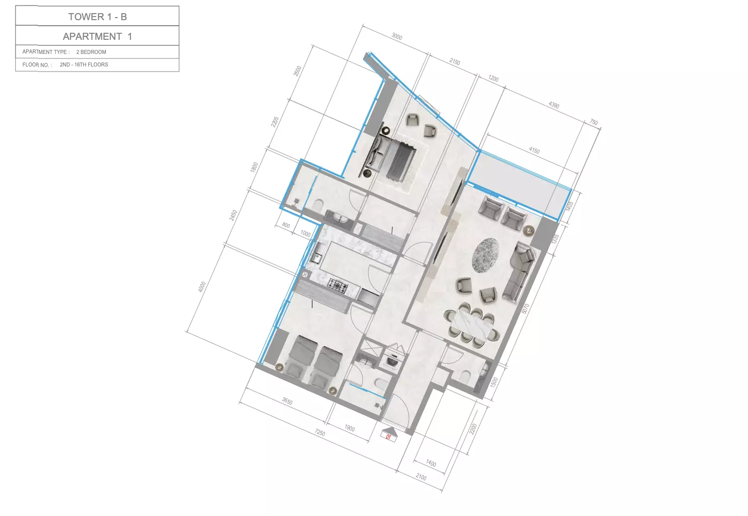 Orchid Towers Phase 1 - Type 1-Tower B Floor Plan
