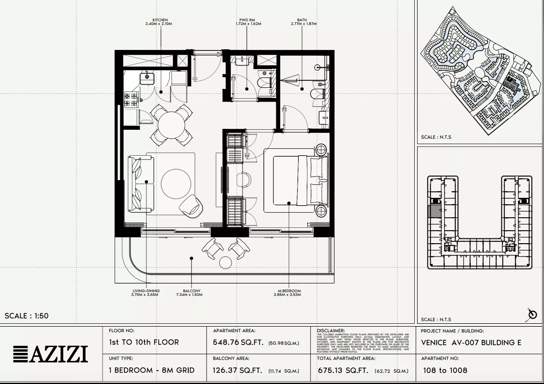 Azizi Venice 7 Type 108-Building E, 1 bed