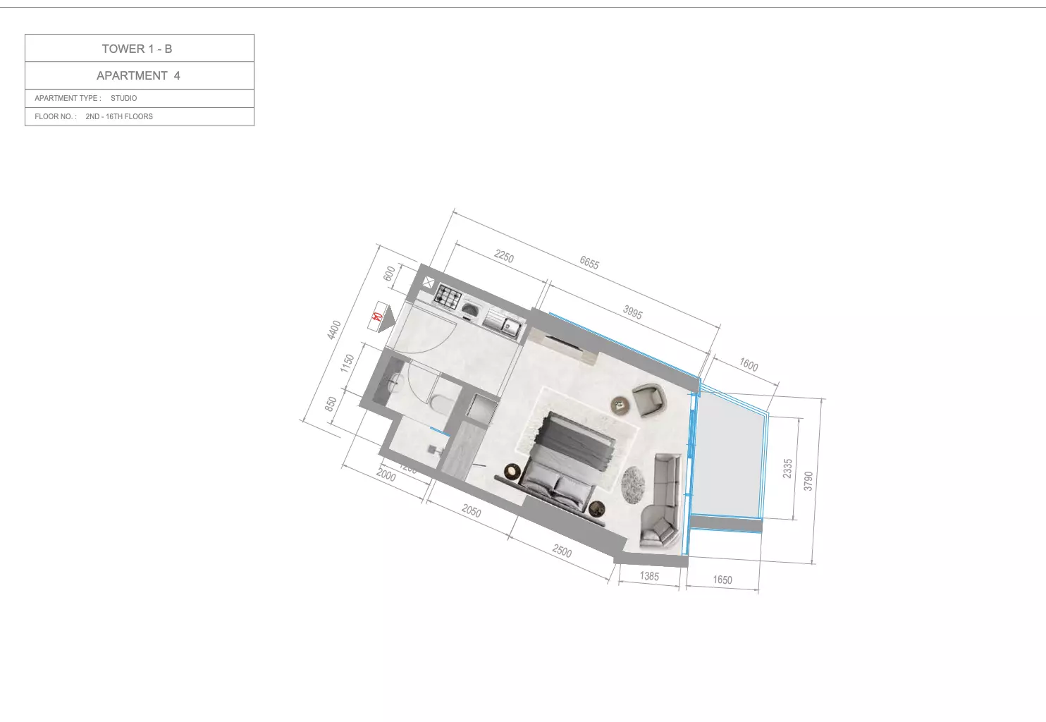 Orchid Towers Phase 1 — Studio floor plan