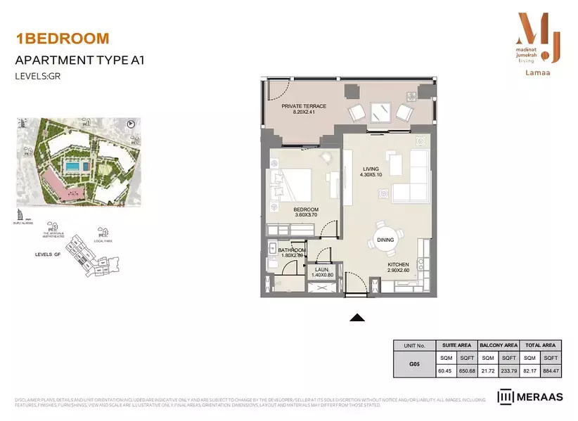 Lamaa Mjl Building 2 - Type A1 - Unit G05, 1 bed
