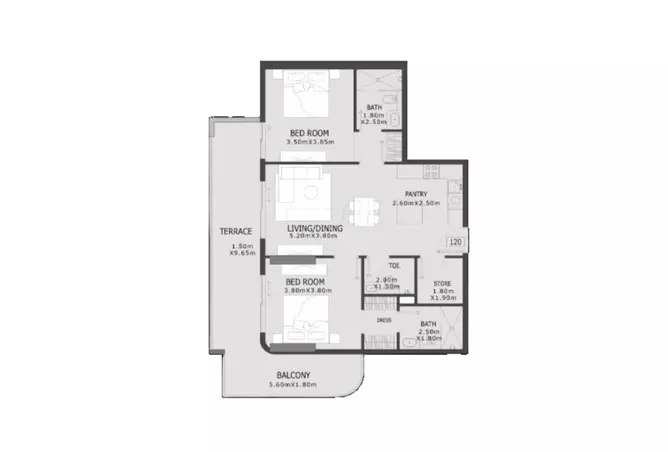Elevia Residences Iii — 2BR floor plan