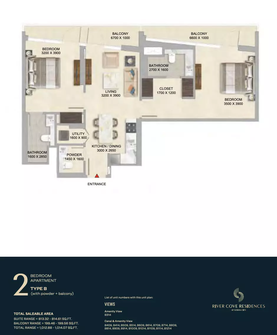 River Cove Residences at sobha city Type B-Tower B, 2 beds
