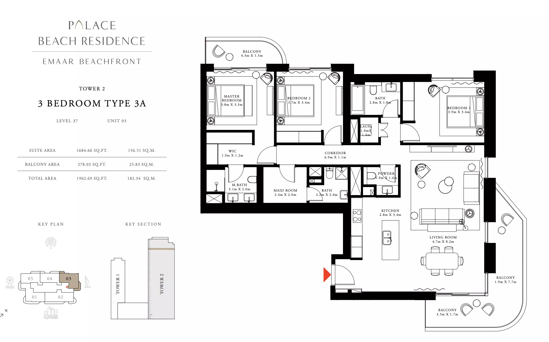 Palace Beach Residence Type 3A, 3 beds