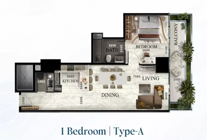Radiant Elite Tower — 1BR floor plan