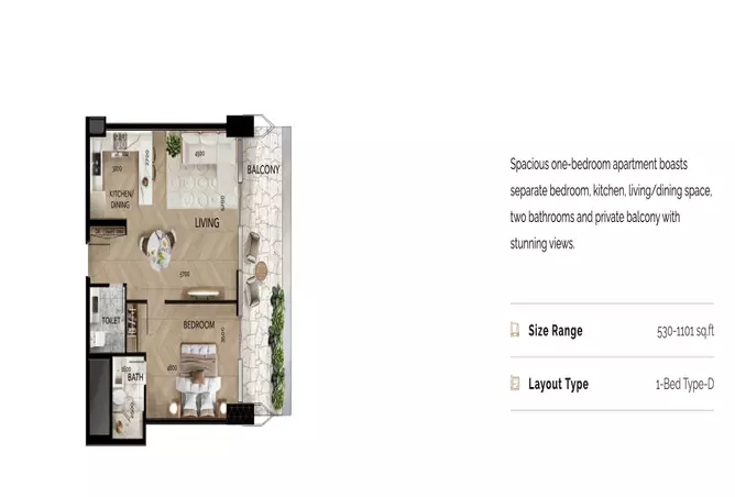 Radiant Bridges — 1BR floor plan