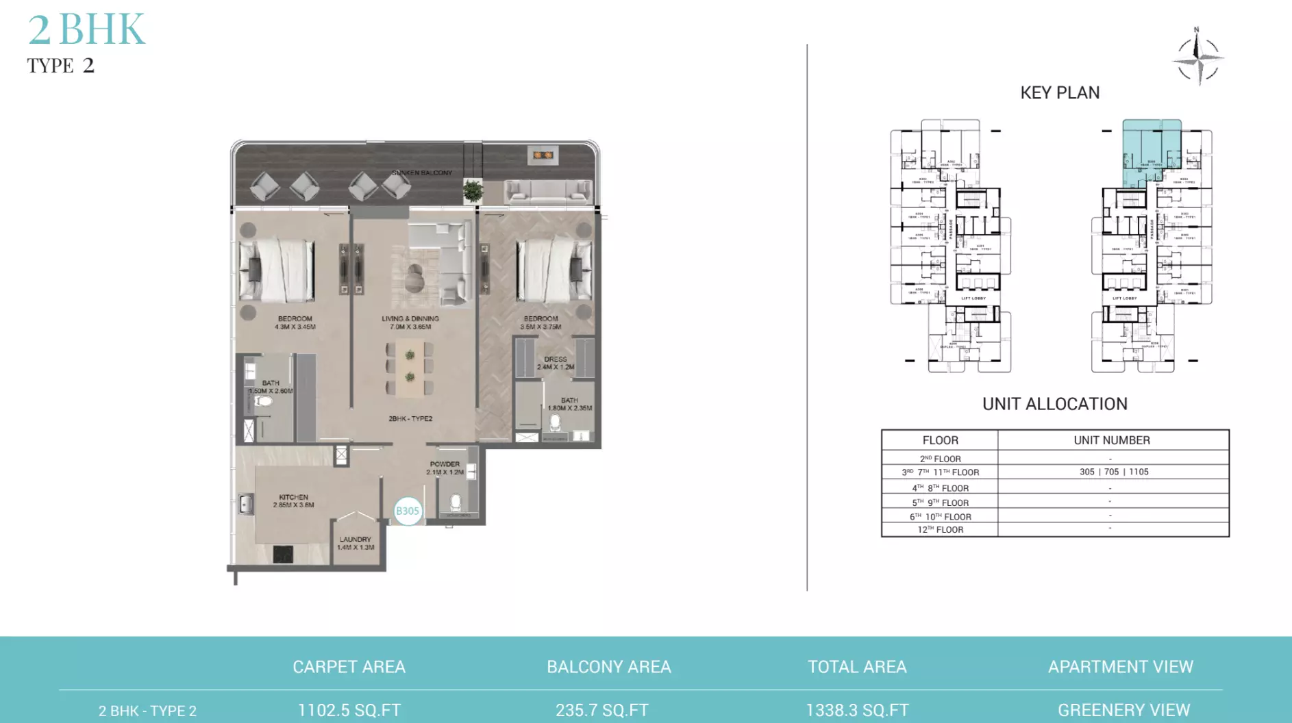 999 Residences By Reef Luxury Development — 2BR floor plan