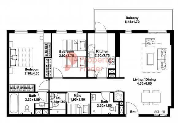 Midtown Noor Type-B Level-2-4 Building 5., 2 beds