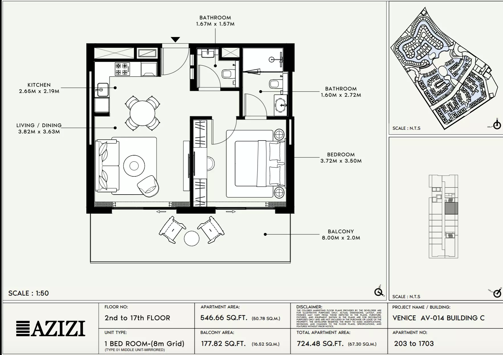 Azizi Venice 14 Type 203-Building C, 1 bed