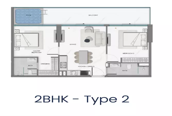 Samana Hills South 2 — 2BR floor plan