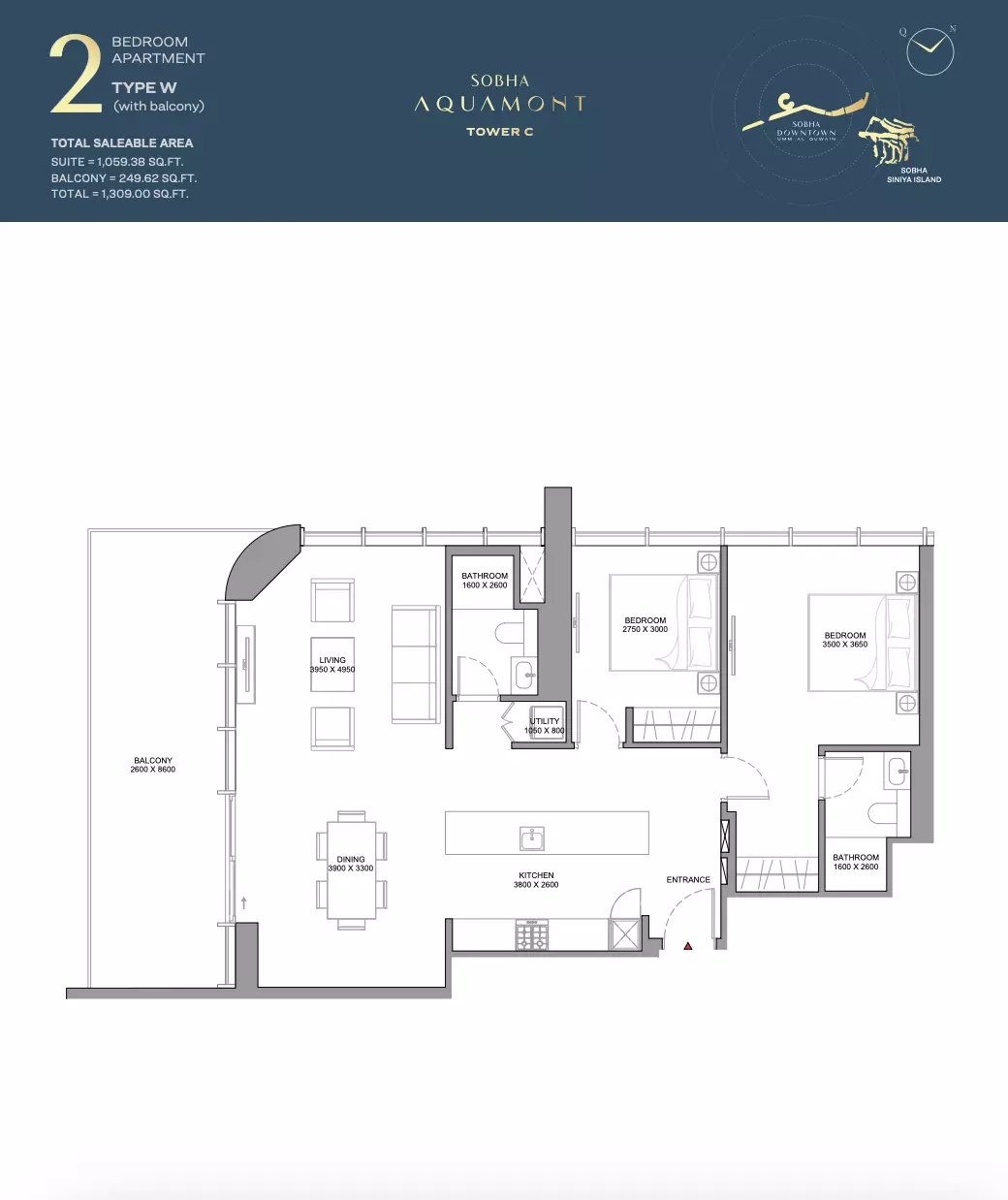 Sobha Aquamont Type W-Tower C, 2 beds