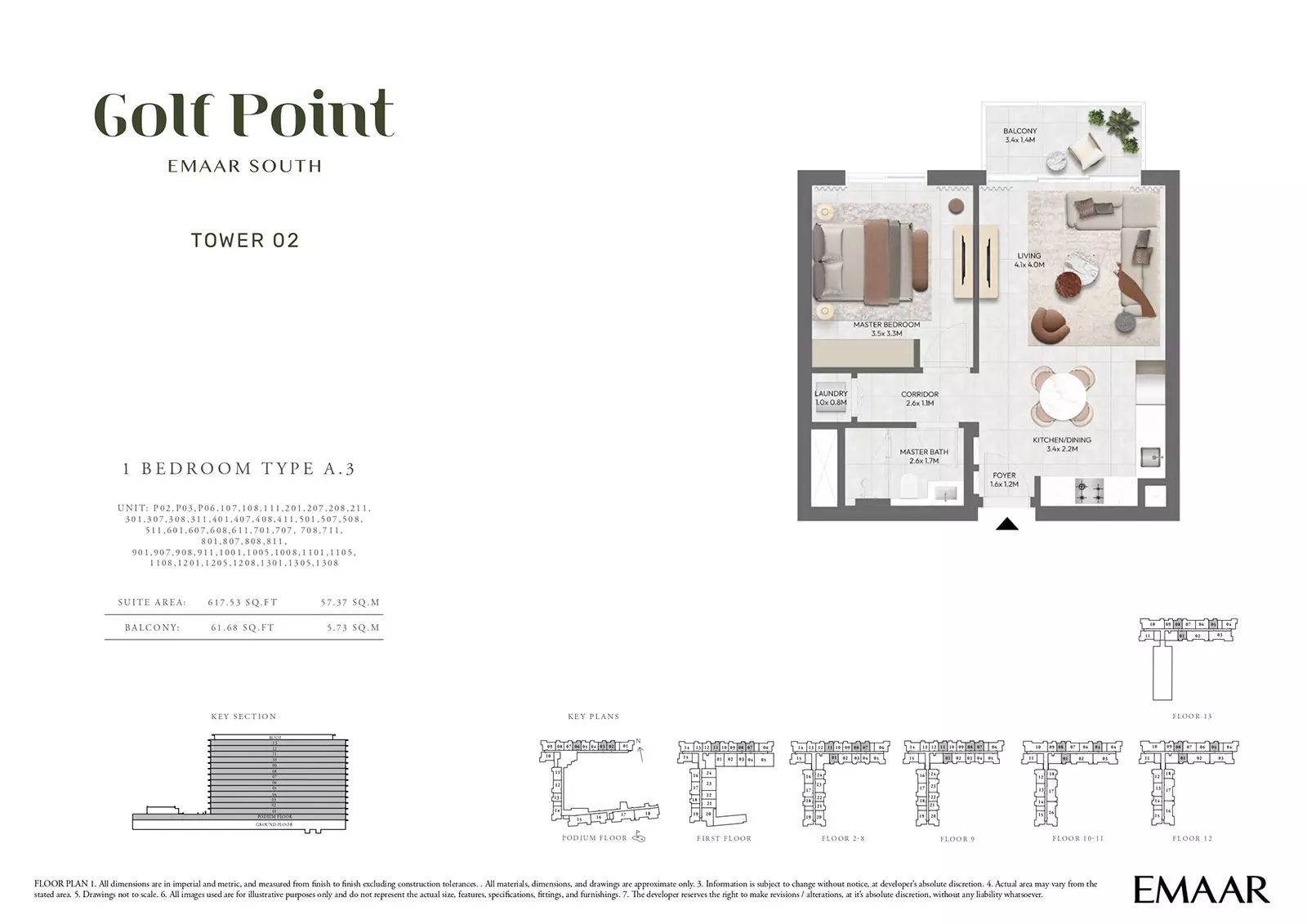 Golf Point Tower 2 - Type A - 3, 1 bed